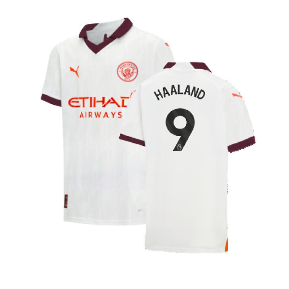 Puma 2023-2024 Man City Away Shirt (Kids) (HAALAND 9) White 13/14 Years - 32-34 inch Chest