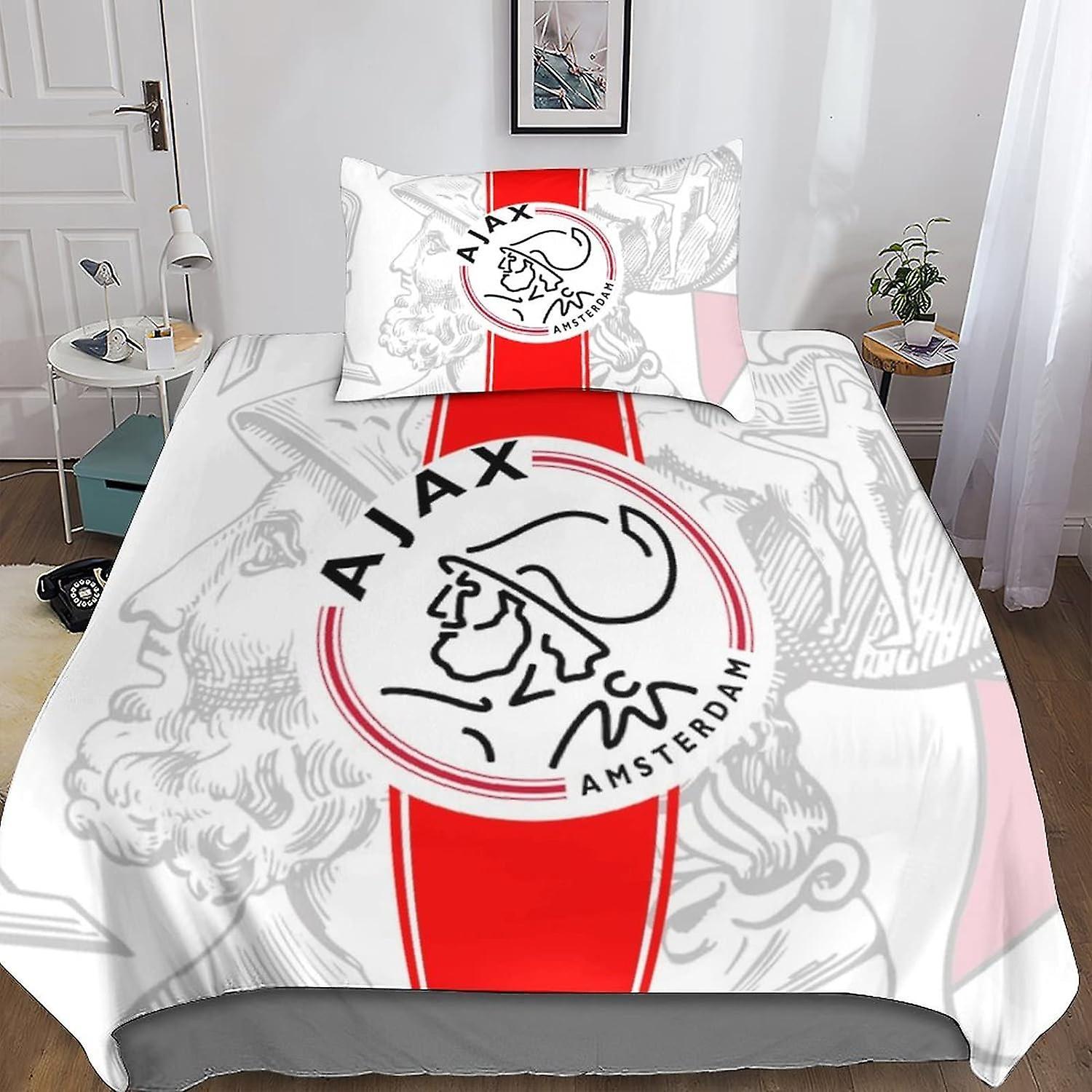 Kerota Ajax Logo Bedding Duvet Cover Set Football Pattern Sports Pieces Microfiber Bedding Suitable for Boys and Girls Single Double200x200cm