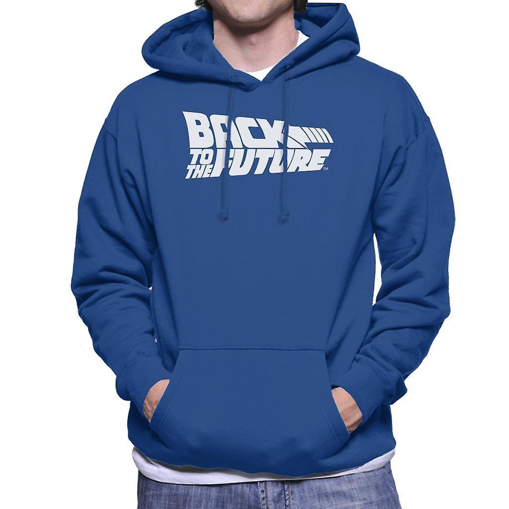 Back to the Future White Logo Men's Hooded Sweatshirt Royal Blue Large