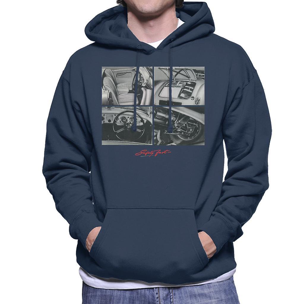 MG Safety Fast Montage British Motor Heritage Men's Hooded Sweatshirt Navy Blue Small