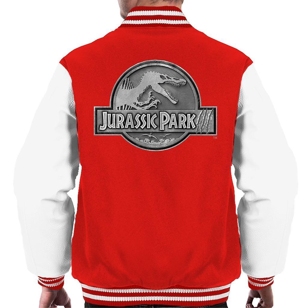 Jurassic Park III Spinosaurus Classic Silver Logo Men's Varsity Jacket Red/White XX-Large