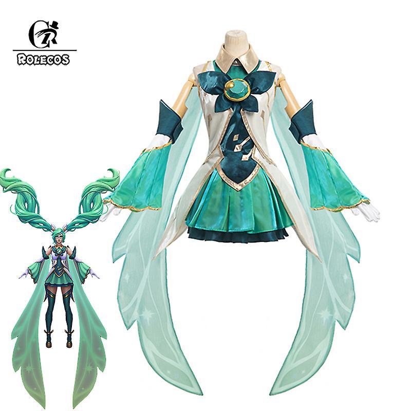 Redkid Lol Star Guardian Sona Cosplay Costume Game Lol Sona Costume Halloween Outfit Full Set Lol Character Green Cos Costume L-LOL