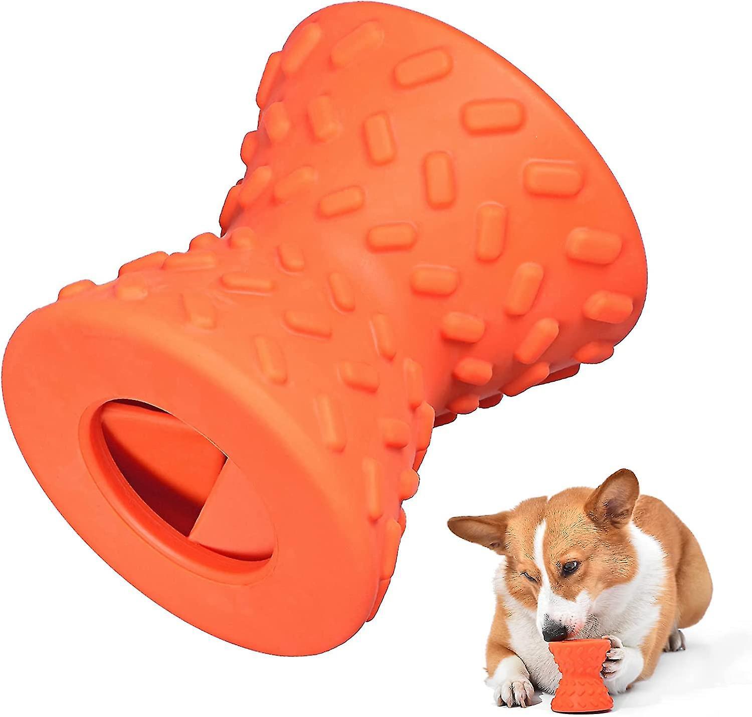 Tianzun Interactive Treat Dispensing Puppy Toys, Dog Bones For Aggressive Chewers Super Dog Toys Bone, Leaked Dumbbells Orange