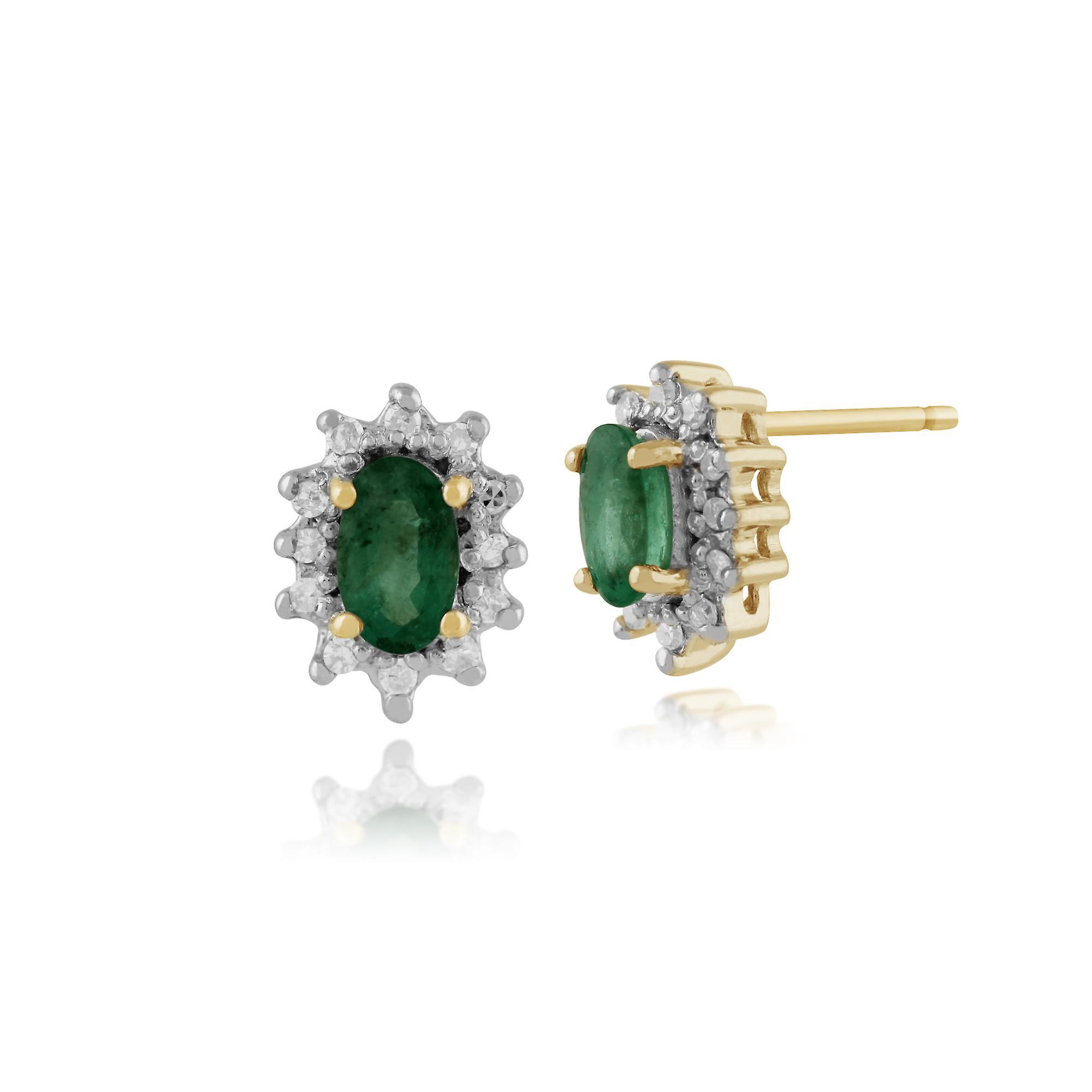 Gemondo Classic Oval Emerald & Diamond Cluster Stud Earrings in 9ct Yellow Gold 26920 Green One Size