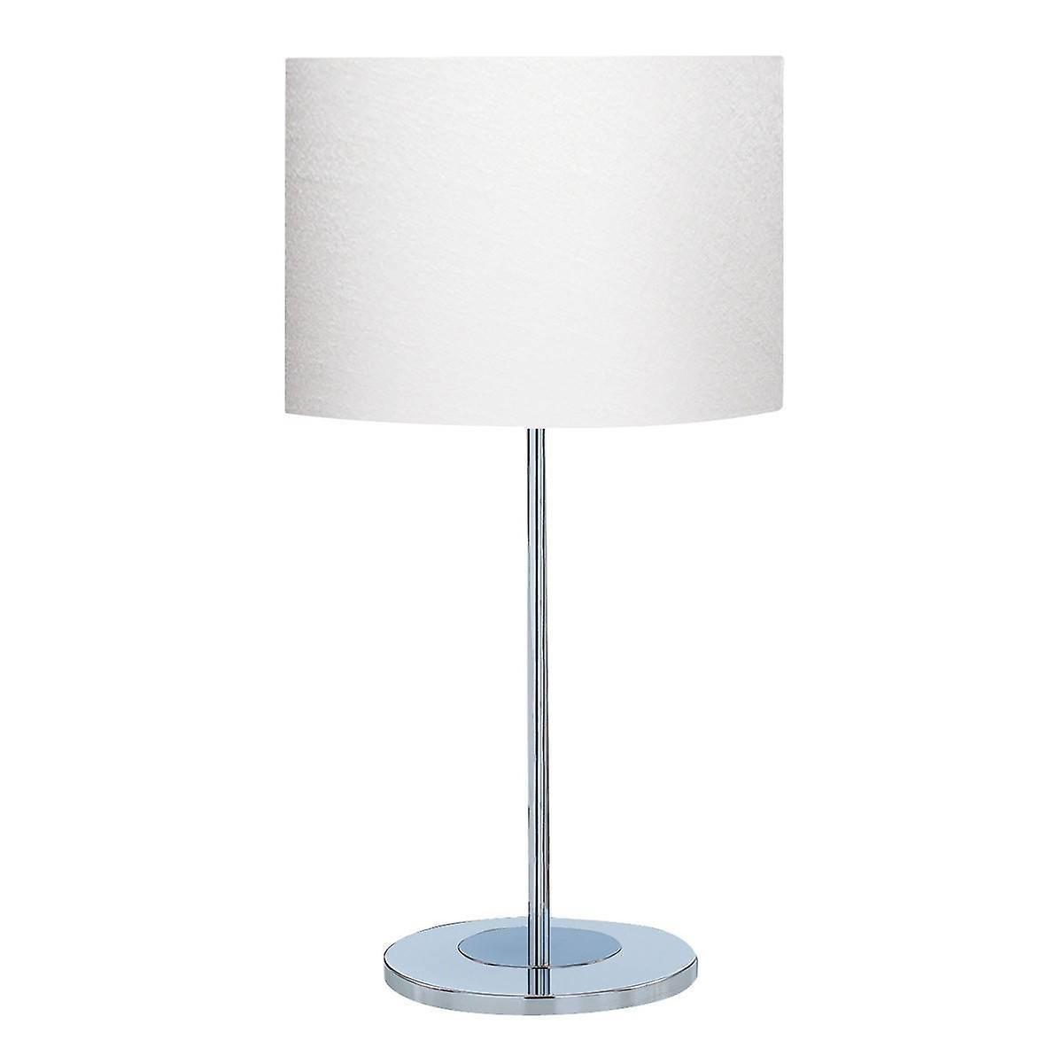 Searchlight Lighting Carter 1 Light Round Table Lamp Chrome with White Fabric Shade, E27