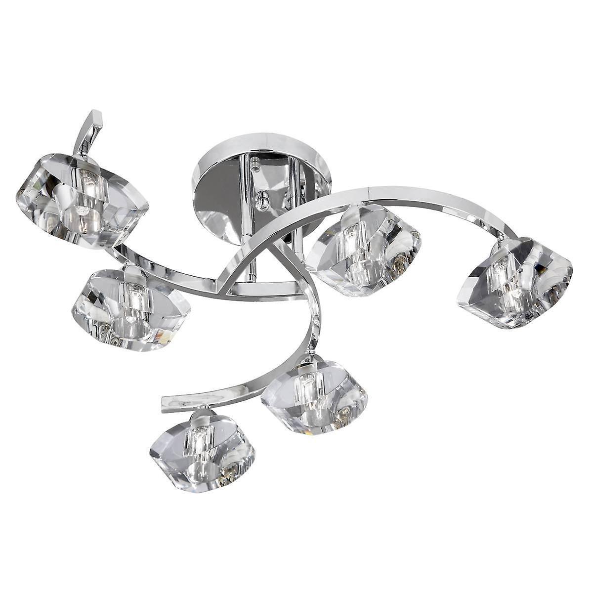 Searchlight Lighting Sculptured Ice 6 Light Semi Flush Multi Arm Ceiling Light Chrome and K9 Glass, G9