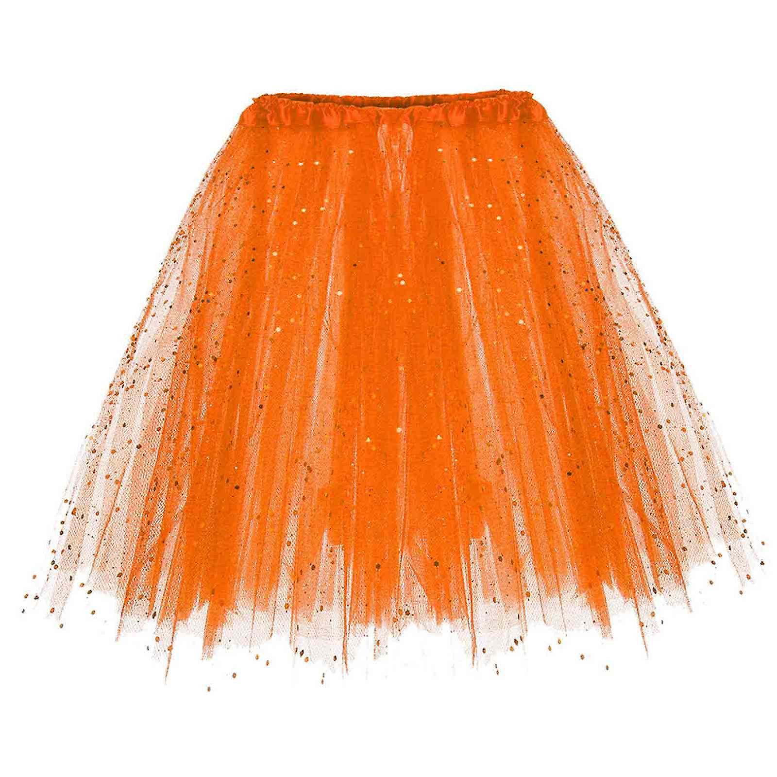 Hongy Mardi Gras 2024 Womens Paillette Elastic 3 Layered Short Skirt Adult Dancing Skirt Orange Free Size