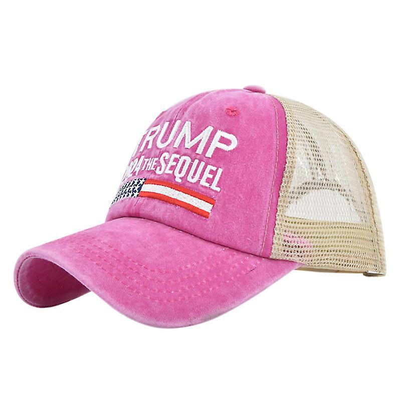 Unbrand Donald Trump 2024 American Presidential Baseball Hat Embroidered Mesh Sports Cap Rose red 1pc