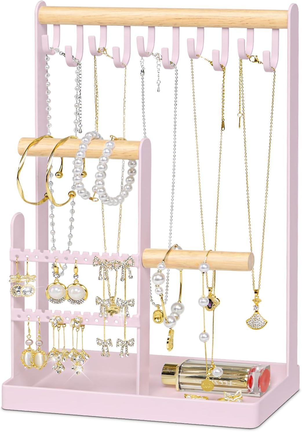 Sucova Jewellery Organiser Stand-4 Tier Earring Organiser Necklace Holder, Jewellery Display Stand Holder With Metal Storage Tray, For Necklace Bra...