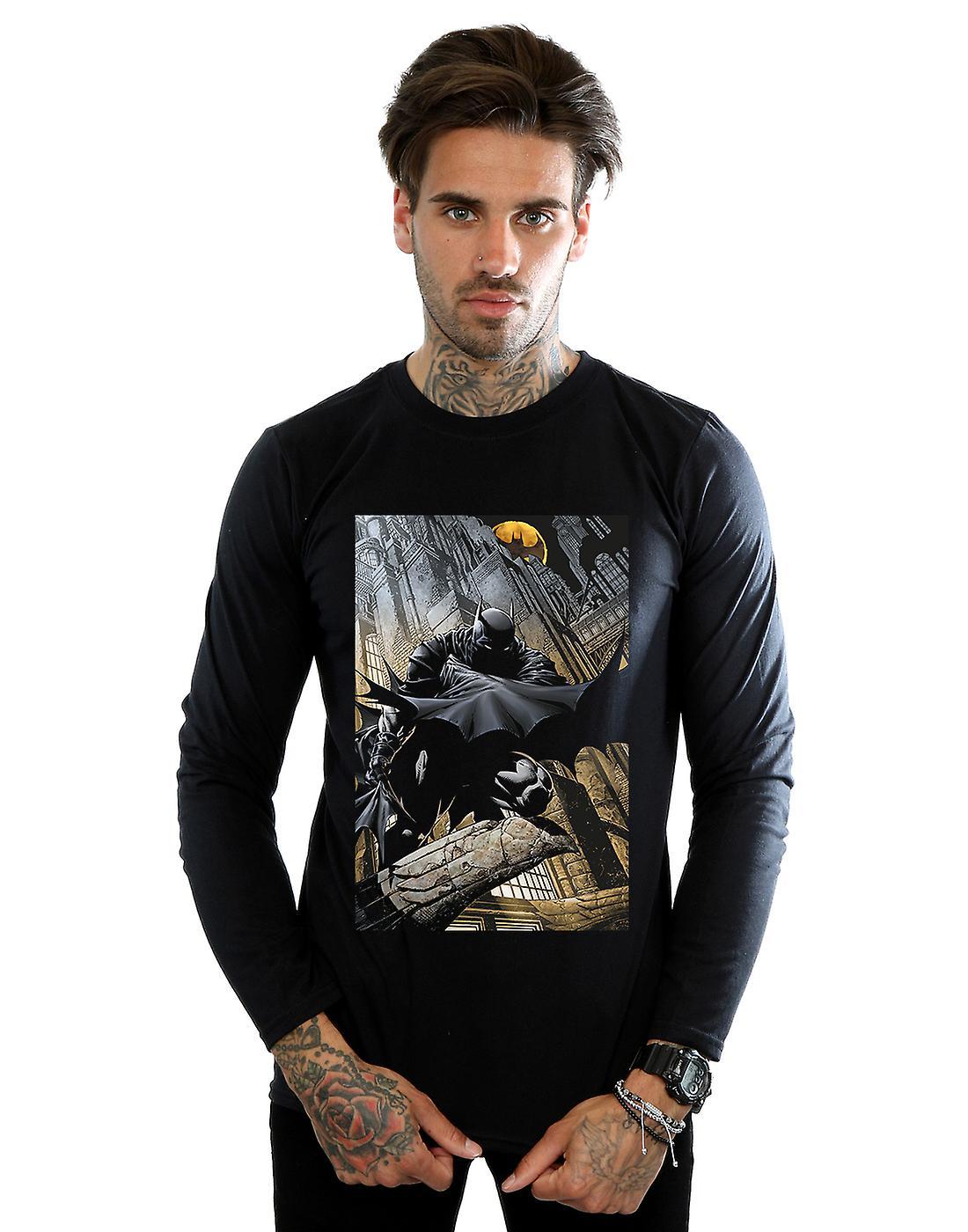 Absolute Cult DC Comics Men's Batman Night Gotham City Long Sleeved T-Shirt Black X-Large