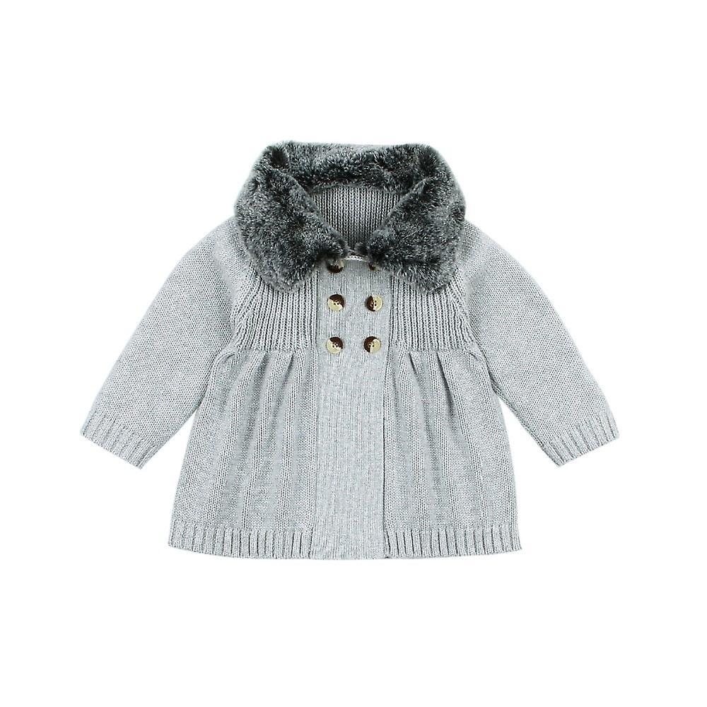 Slowmoose Winter Baby Sweater Tops, Long Sleeve Coat, Warm Autumn Jacket Fleece Outerwear Gray 12M