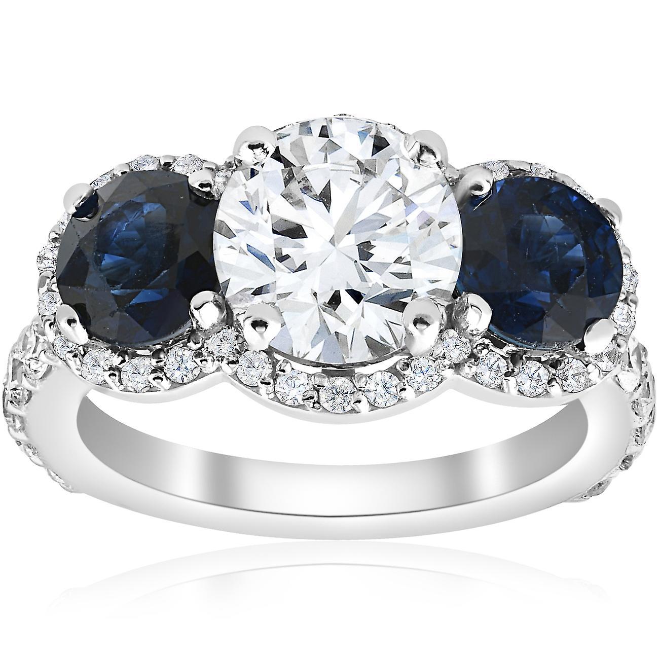 Pompeii3 3 1/2 ct Sapphire & Lab Grown Diamond Engagement Ring 14k White Gold 4