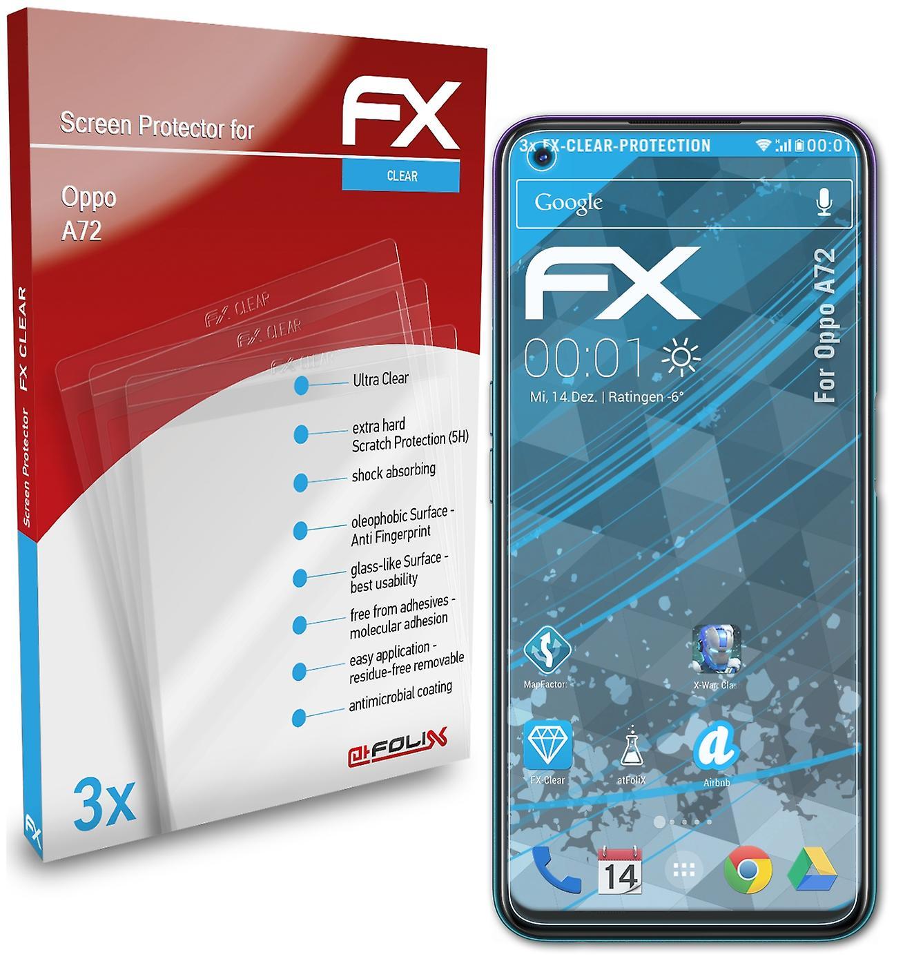 atFoliX 3x protective film compatible with Oppo A72 screen protector clear 01 FX-CLEAR