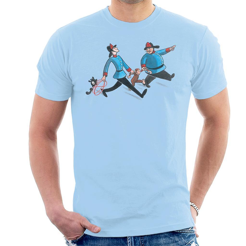 Curious George Fire Department Men's T-Shirt Sky Blue X-Large