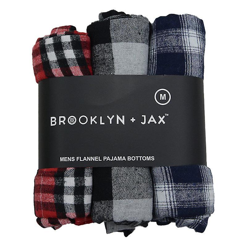 Brooklyn Mens Pyjama Bottoms Pack Cotton Pj's Woven Check Pants Tar 132 Navy/Grey/Red XL