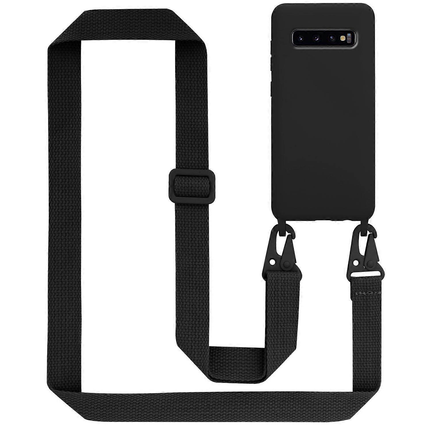 Mobile Phone Case for Samsung Galaxy S10 4G Silicone Protective Case with Length Adjustable Cord LIQUID BLACK