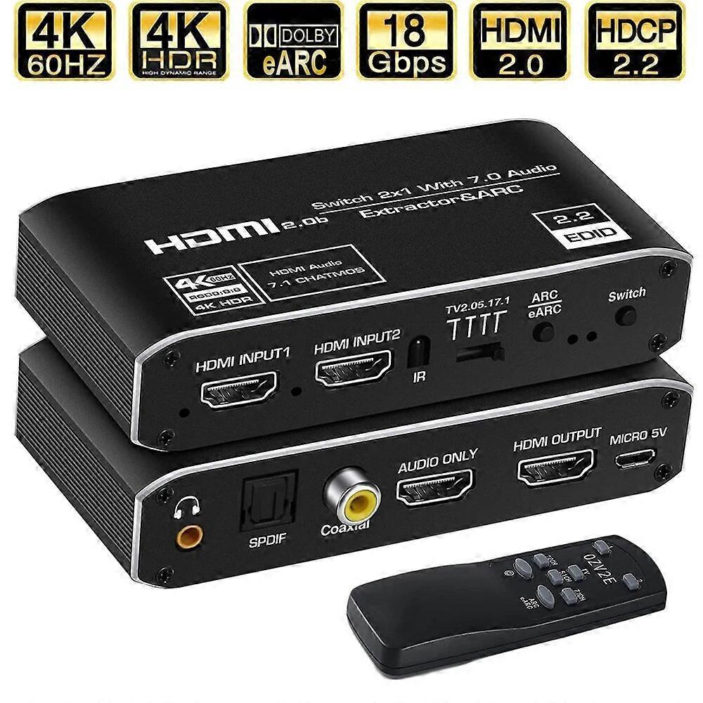 Redkid 2x1HDMI Switch eARC Audio Extractor With ARC Optical Toslink HDMI 2.0 Switch 4K 60Hz HDMI Switcher Remote for Apple TV PS4 EU PLUG