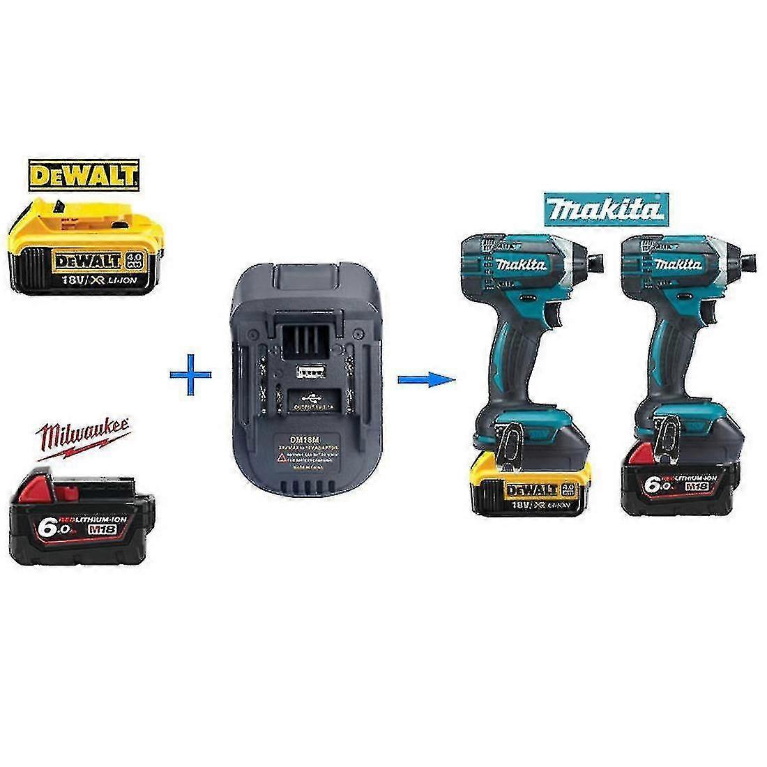 Scan Dewalt Dcb Milwaukee M18 18v/20v Lithium Battery Converter Adapter To Makita 18v Bl18 Series Lithium Batteries Power Tools