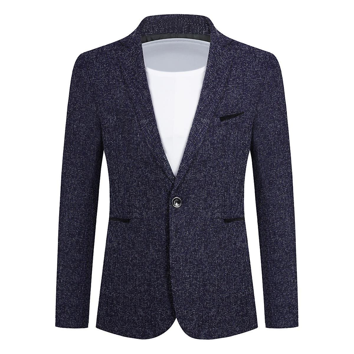 Allthemen Mens Four Seasons Simple Solid Color Lapel Daily Wear Slim Sport Jacket Blue M