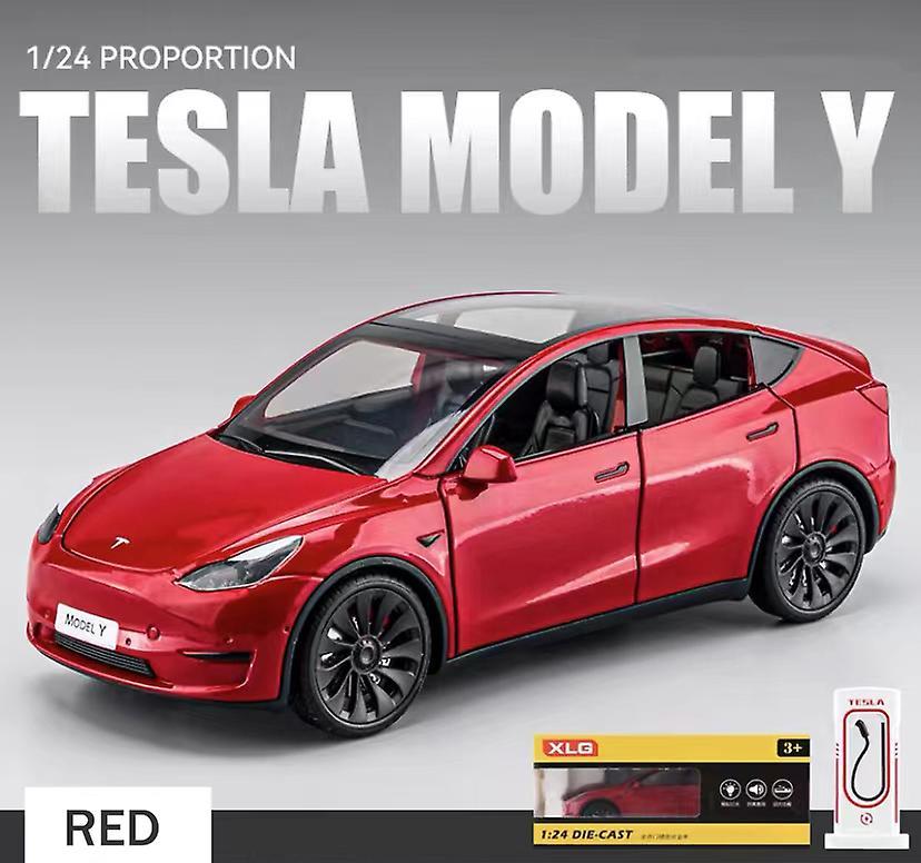 Toy Cars 1:24 New Energy Tesla Model Y Mini Alloy Car Model Diecasts Vehicles Simulation Cars Toy Decoration Kid Christmas Gifts Boy Toy Red With Box