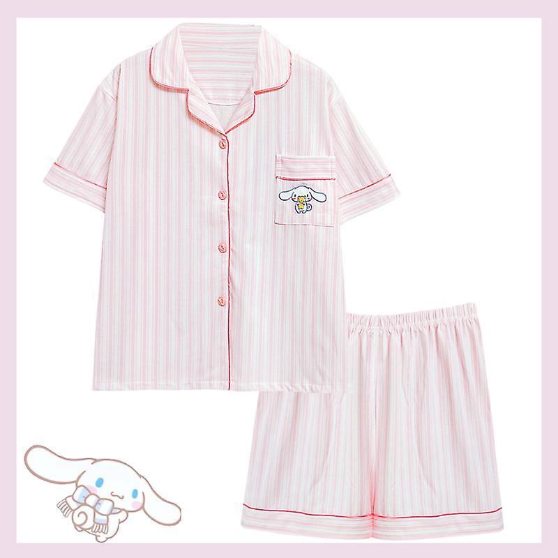 Aionyaaa Kawaii Cinnamoroll My Melody Kuromi New Spring Autumn Pajamas Women Anime Sanrioed Cute Girl Heart Cotton Loungewear Set Cinnamoroll-C M