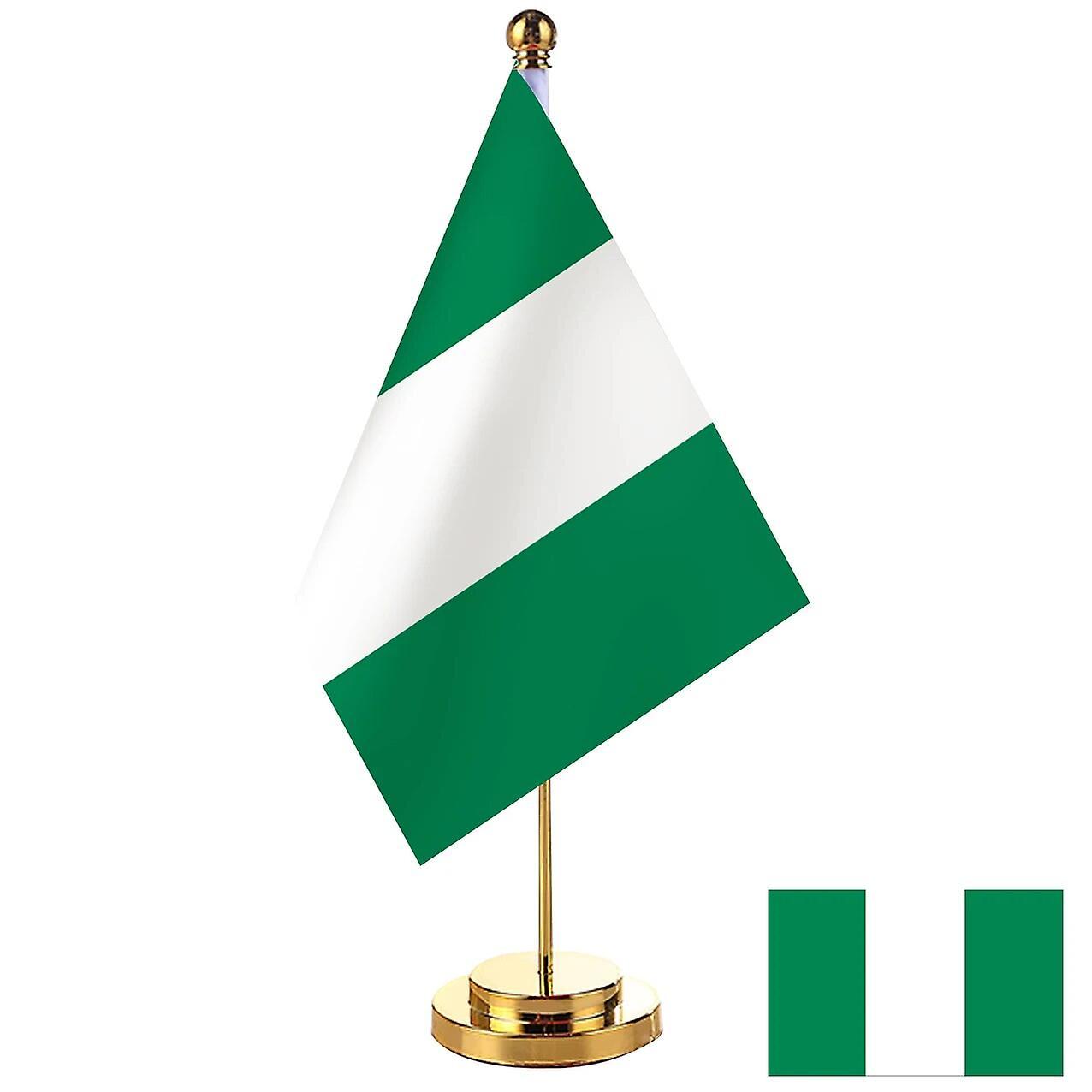 Scitoo 14x21cm Office Desk Flag Of Nigeria Banner Boardroom Table Stand Pole The Nigerian National Flag Set Meeting Room Decoration Nigerian Gold