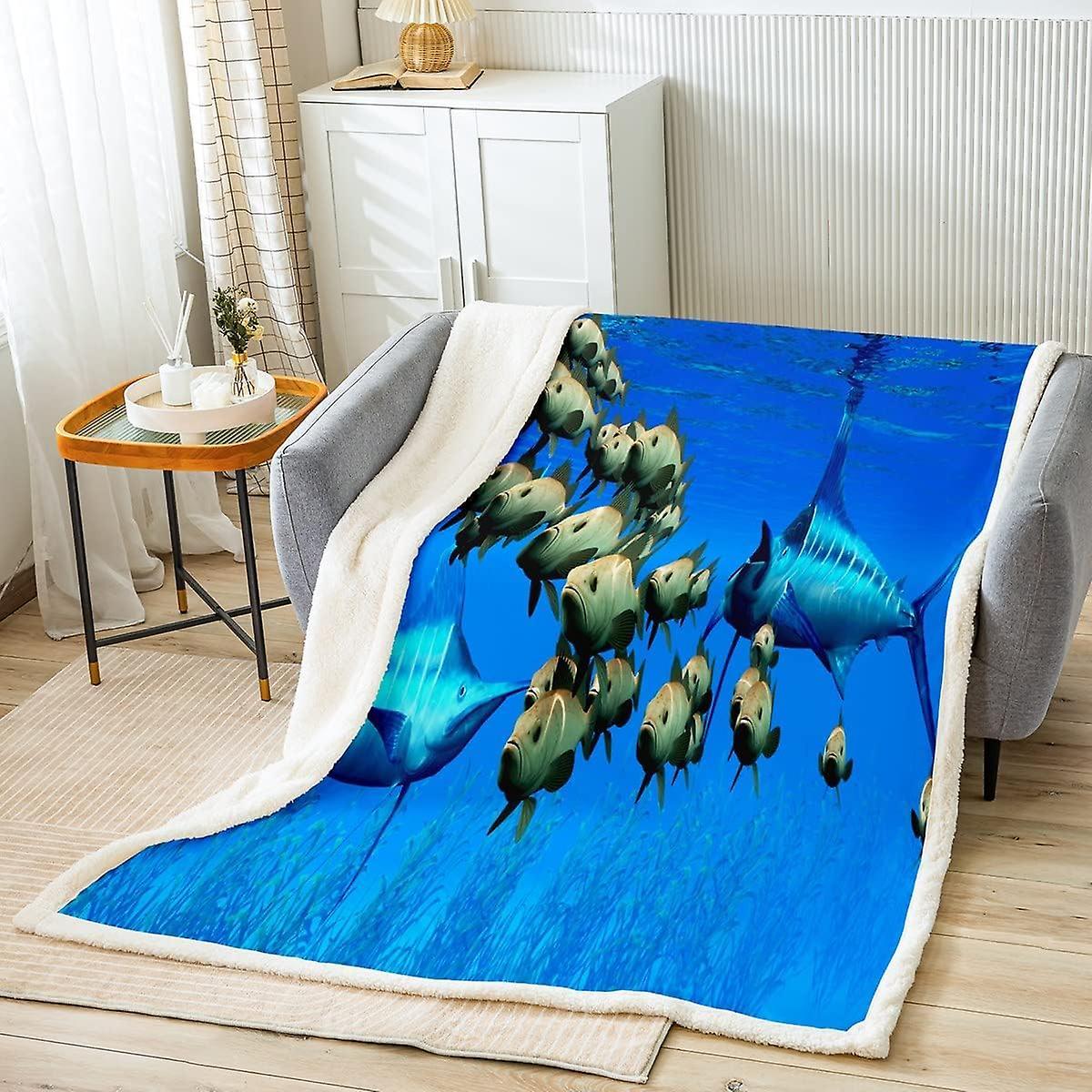 Kerota Big Pike Fish Sherpa Blanket Bass Big Fish Plush Blanket Fishing and Hunting Fleece Throw Blanket for Bed Sofa Kids Ocean Sea Pattern Warm F...