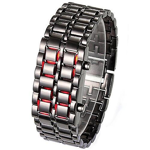 Hislaves Men\\'s Women\\'s Lava Stainless Steel LED Digital Quartz Bracelet Watch Wristwatch Red LED/Black Bracelet