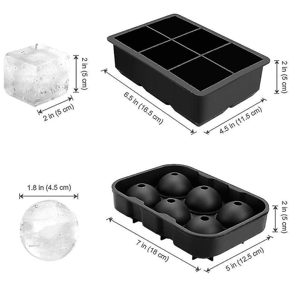 Tianzun 2pcs Ice Cube Tray,  Large Square Ice Tray And Sphere Ice Ball Maker With Lid For Whiskey, Reusable  (silicone Ice Cube Molds )