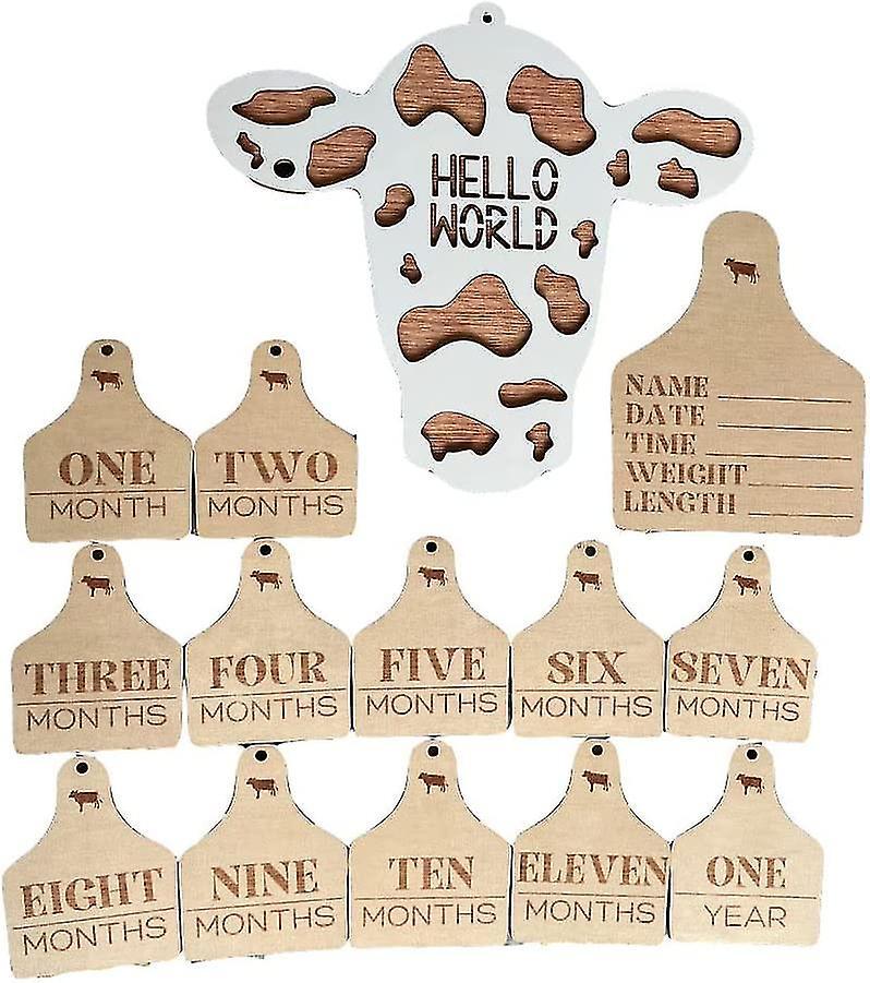 Tianzun 14pcs Wooden 3d Highland Cow Themed Baby Monthly Milestone Markers Birth Announcement, Highland Cow Milestone Markers Brown