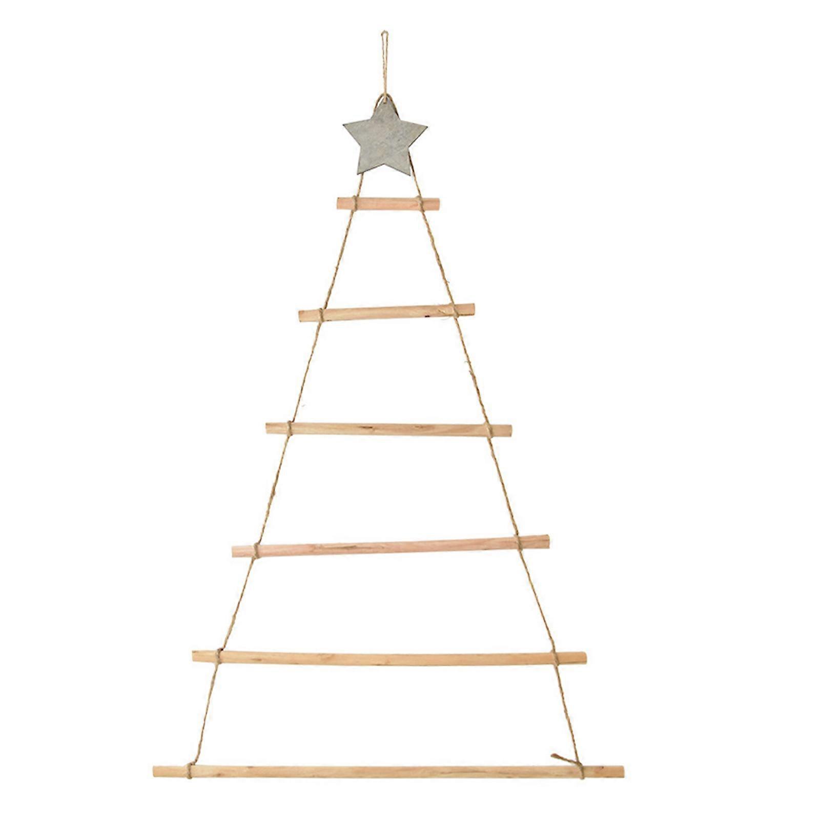 Unbrand Wooden Christmas Tree Ornament Wall Mounted Xmas Tree With Branch Ladder Wood Color