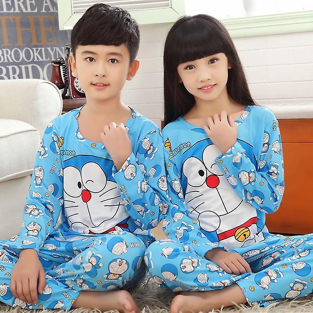 Manchalk New Cartoon Pyjamas Set Kids Girl Boy Long Pajamas Pjs Sleepwear Nightwear fast Doraemon 8-9 Years