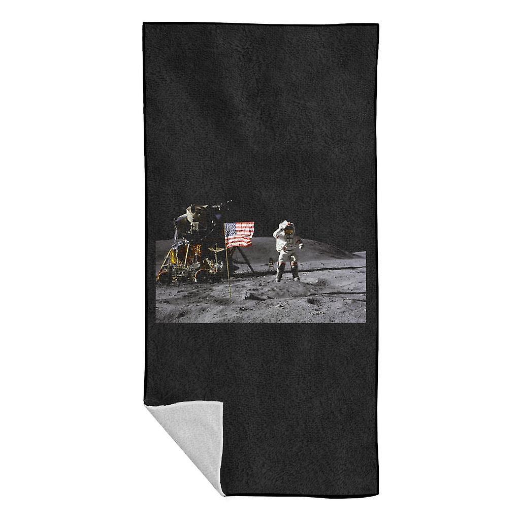 NASA John Young Moon Landing Salute Beach Towel Black 70 x 140cm