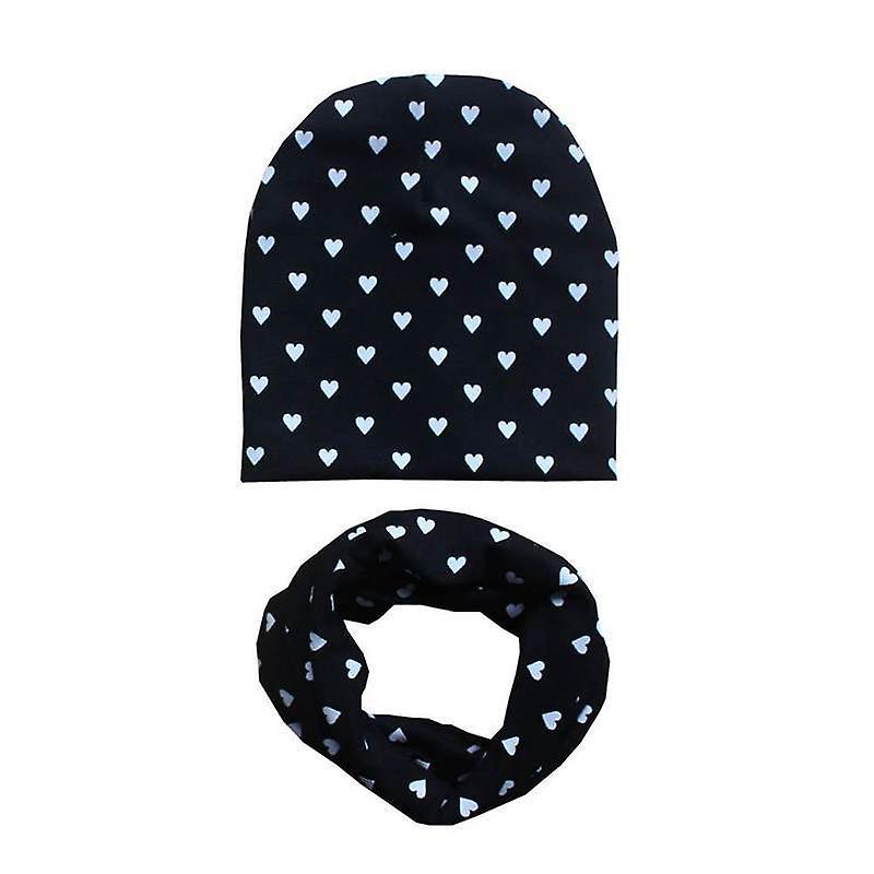 Slowmoose Winter Spring Baby Hat Scarf Set- Cotton Baby Cap Star Print Kids Hats, Newborn heart black