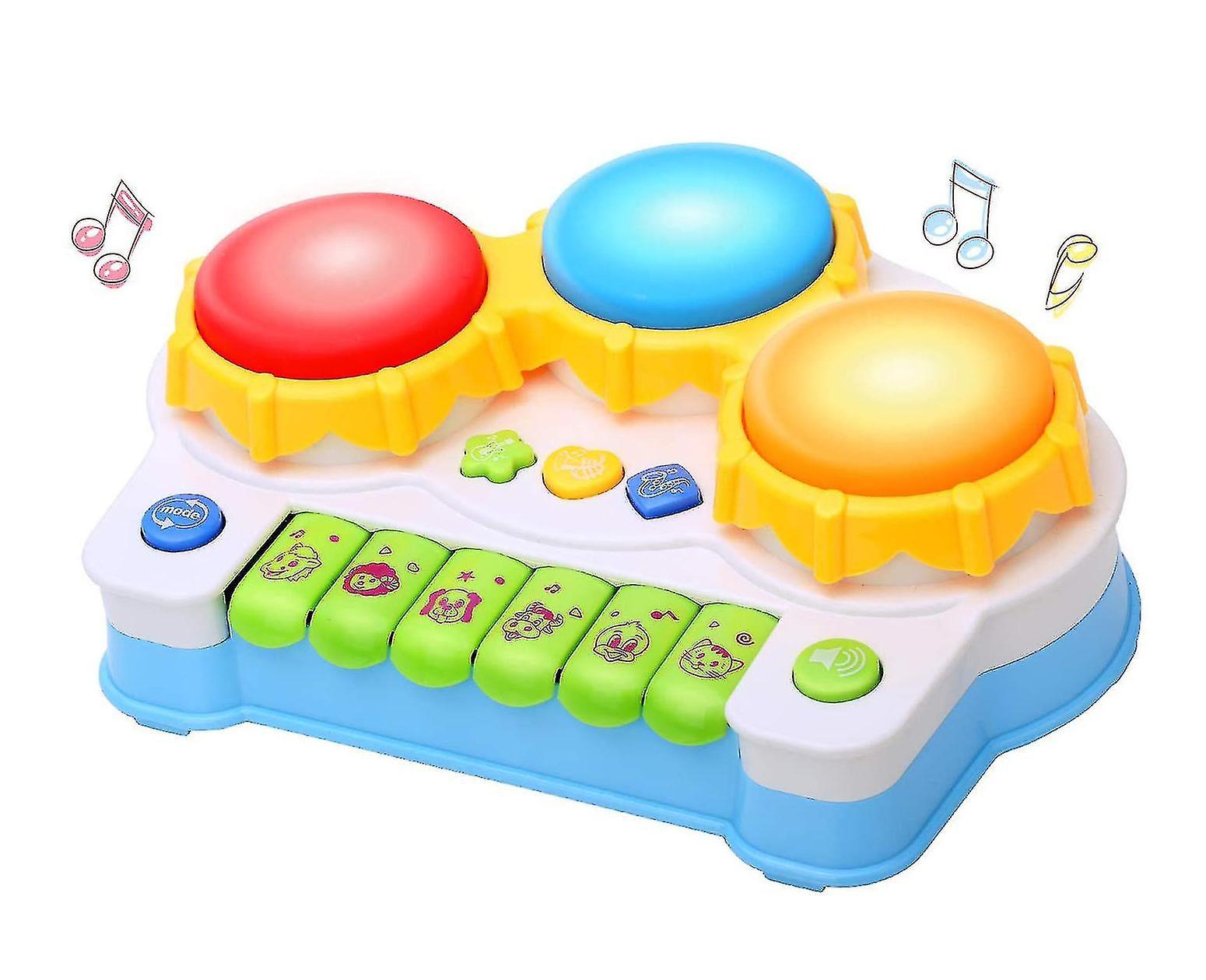 Rebirth Musical Keyboard Piano Drum Set, Baby Toy With Music And Lights - Blue