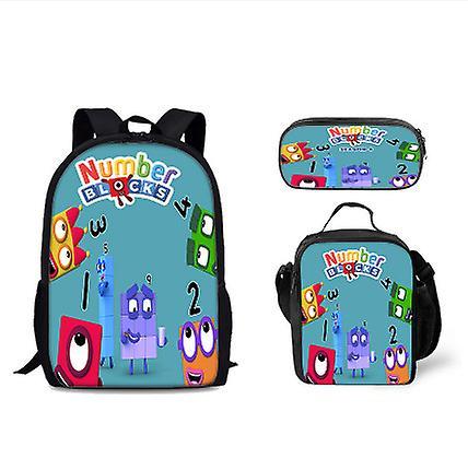 Sszfv Digital Building Blocks Backpack Numberblocks Student Bag Cartoon Backpack Shoulder Bag Pencil Case Three-piece Set