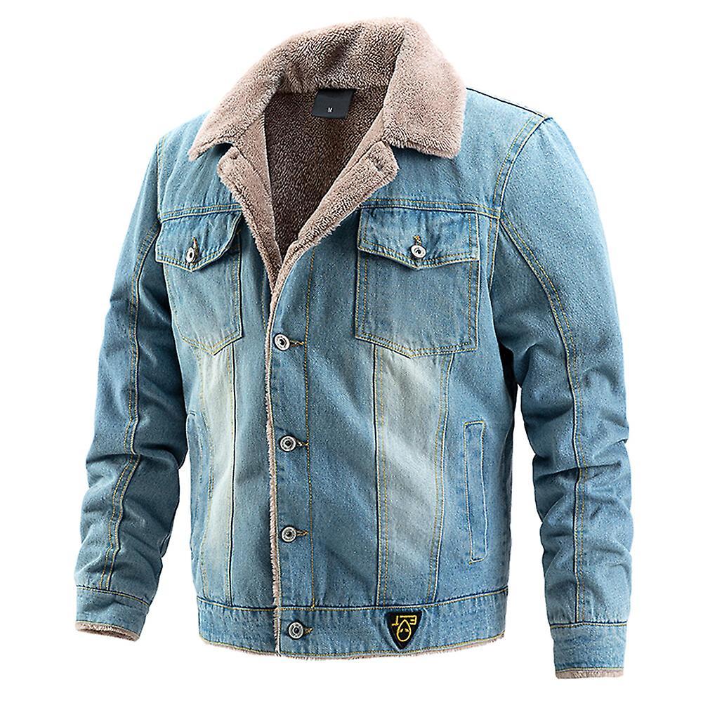 Youthup Mens Fleece Lined Coat Thick Denim Jacket Light blue XL