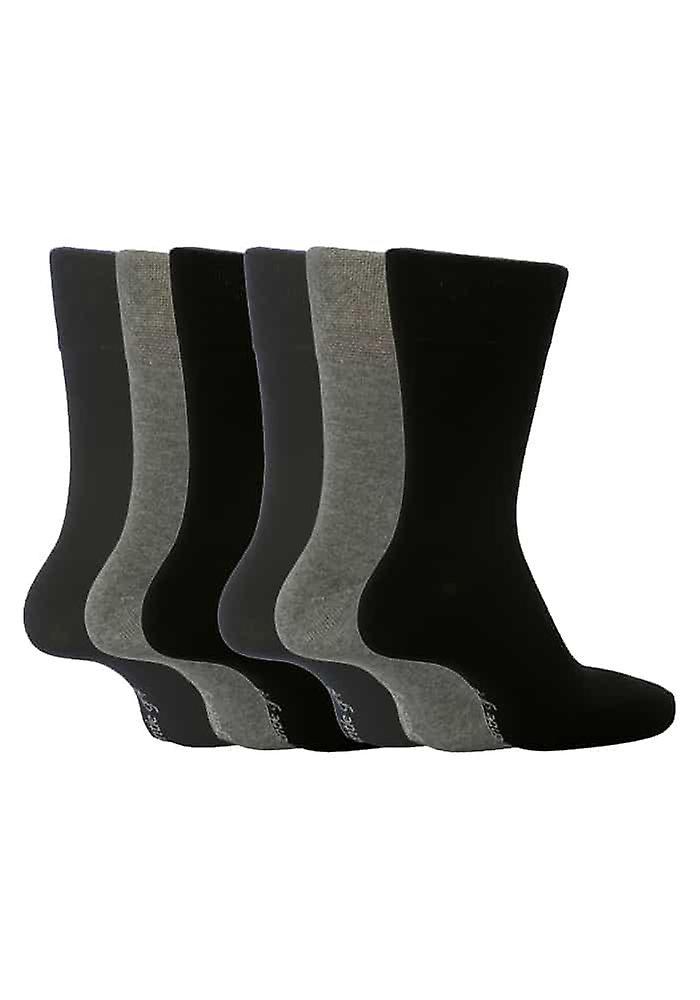 6 Pk mens gentle grip non elastic socks 12-14 uk Black / navy / grey