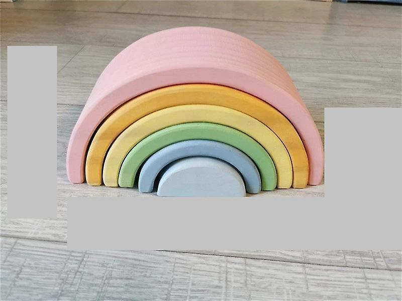 Slowmoose Wooden Rainbow Building Blocks, Balls Plate Toy pastle 6