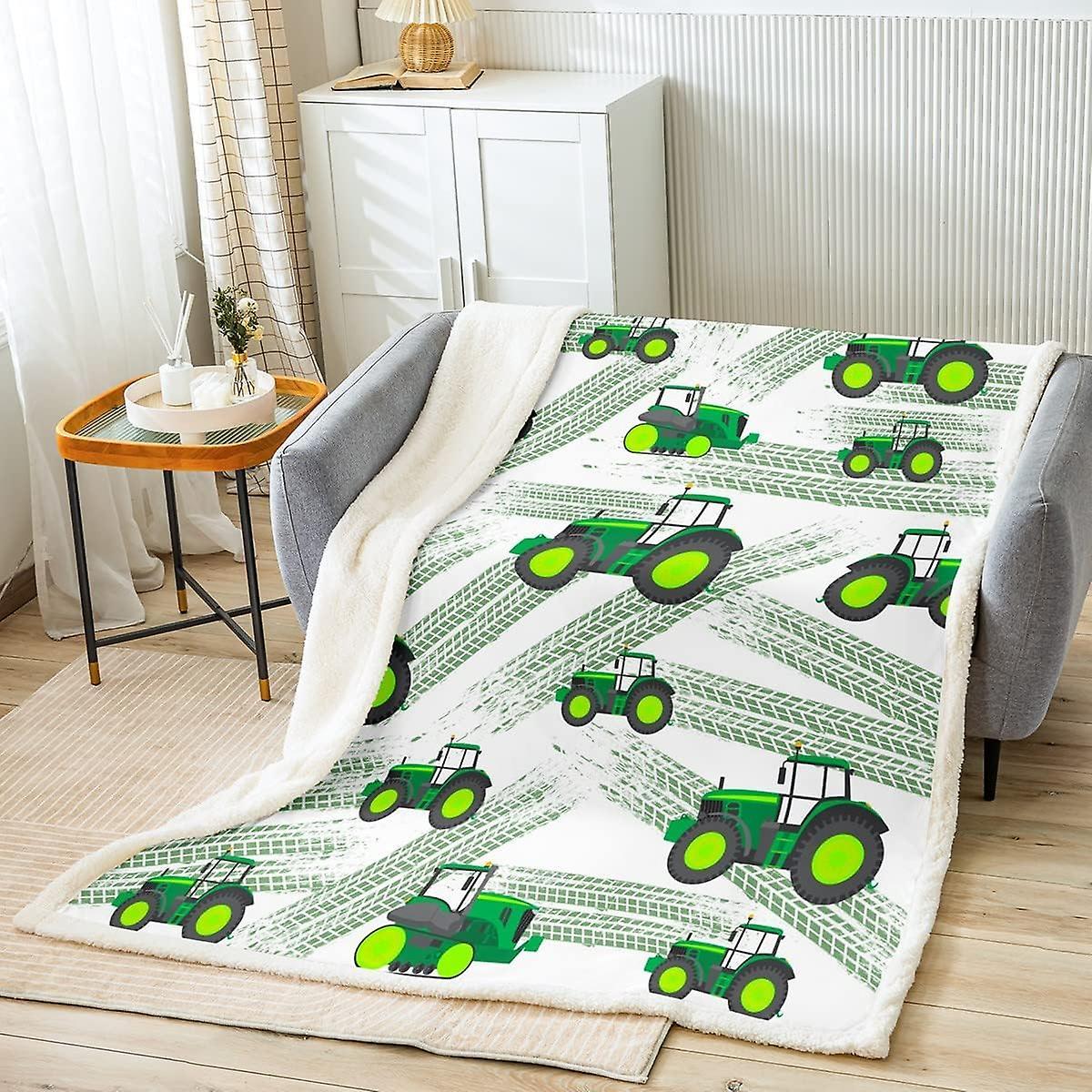 Kerota Cartoon Tractor Fleece Throw Blanket Truck Car Wheel Print Sherpa Blanket for Kids Boys Girls Youth Modern Equipment Vehicle Fuzzy Blanket f...