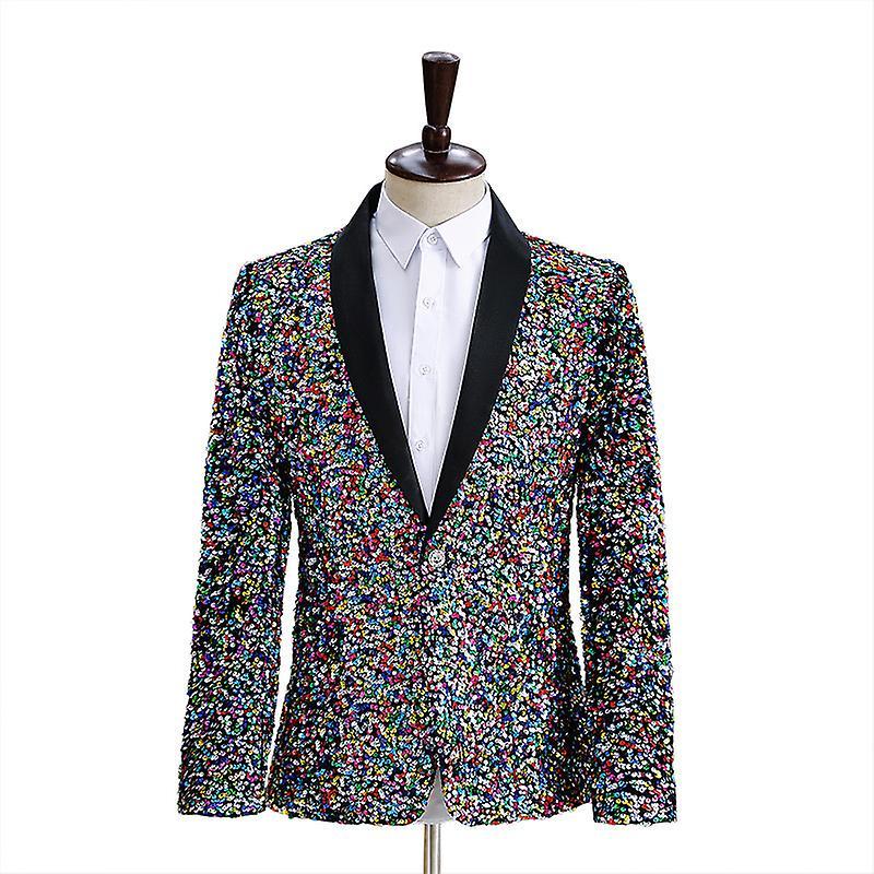 Jielin Men Tuxedo Jackets Sequins Fashion Slim Fit Blazers Party Prom 2XL