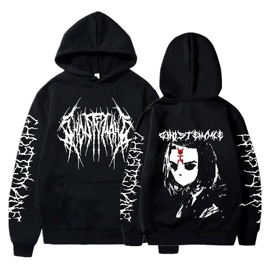 Cciyu Ghostemane Metal Rock Style Hoodie Male Fashion Gothic Pullover Sweatshirts Men Women Hip Hop Oversized Hooded Fleece Streetwear Black L