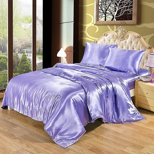 Slowmoose 4pcs Luxury Silk Bedding Set Satin Queen King Size Bed Set Comforter Quilt Purple 1.8m bed 4pcs / Flat Bed Sheet