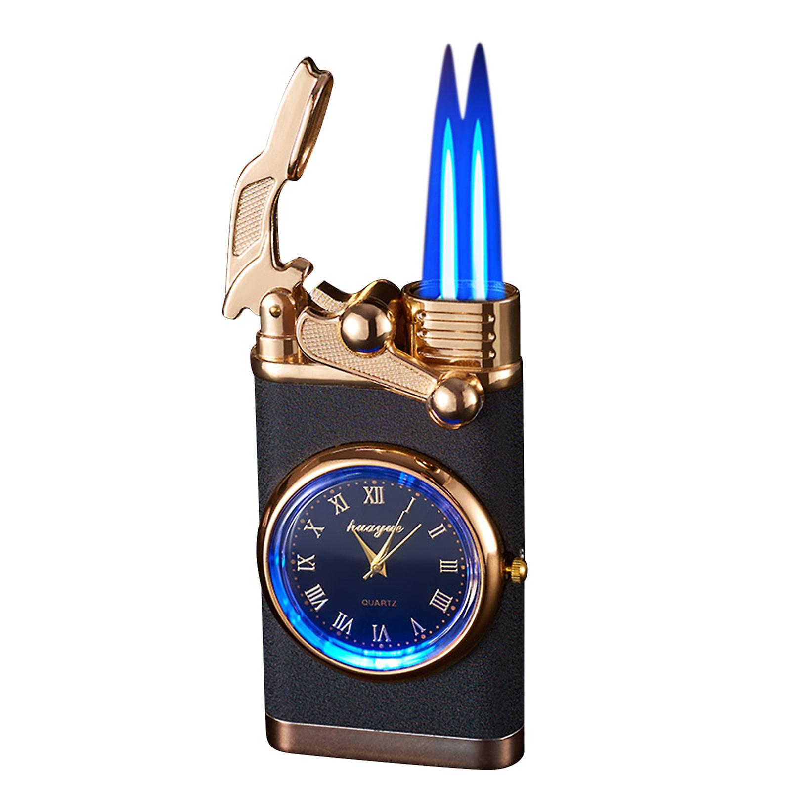 Taishh Double Fire Switching Lighter With Quartz Watch Metal Inflatable Windproof Blue Flame Lighter Fashion Gift F