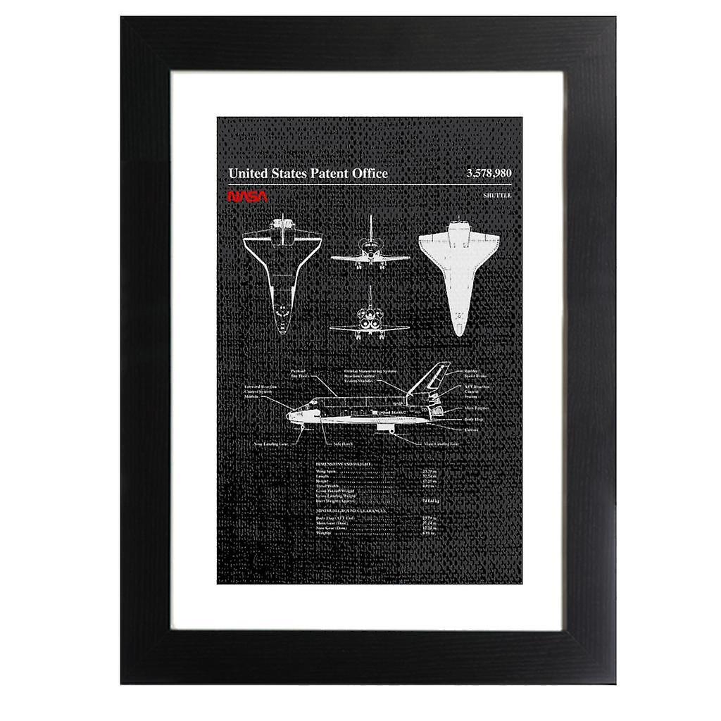 NASA Shuttle Dimensions And Weight Blueprint Framed Print Black 39 x 52 cm