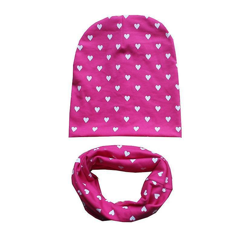 Slowmoose Winter Spring Baby Hat Scarf Set- Cotton Baby Cap Star Print Kids Hats, Newborn heart rose