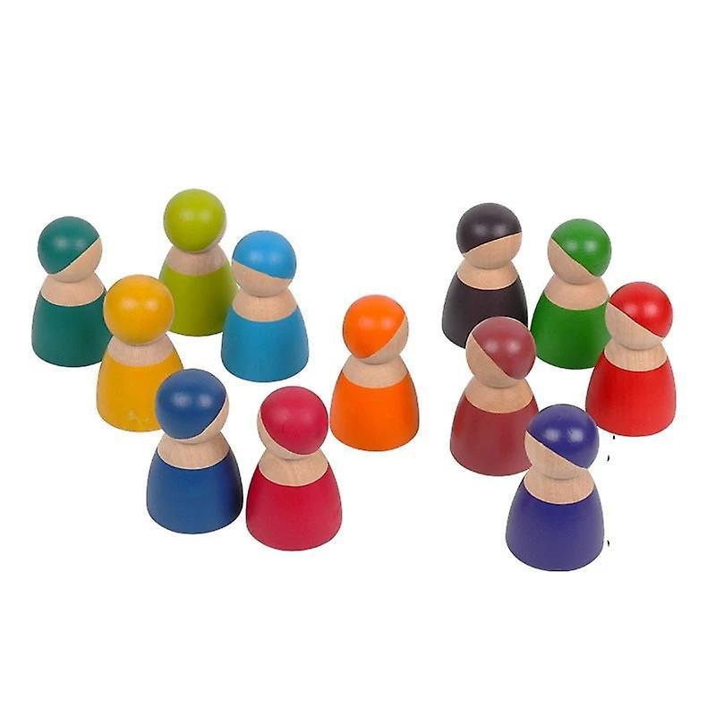 Slowmoose Wooden Rainbow Building Blocks, Balls Plate Toy rainbow doll 12