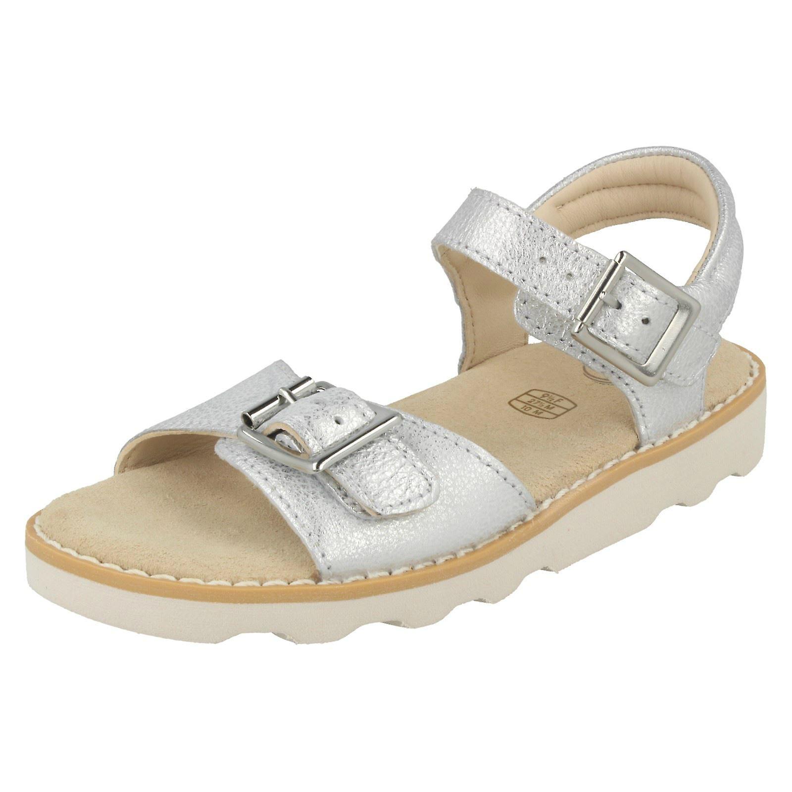 Girls Clarks Casual Strapped Sandals Crown Bloom Silver UK 7 Infant