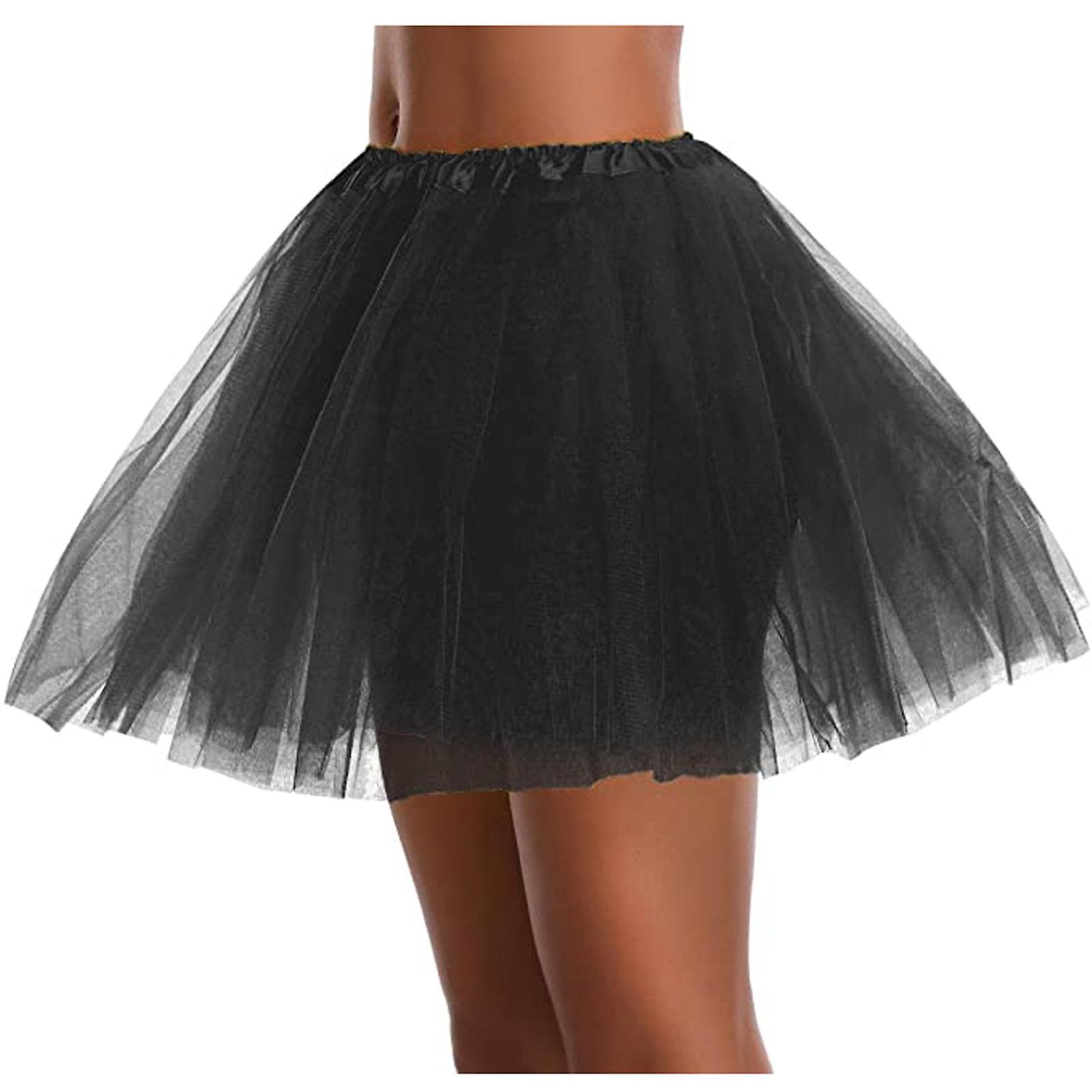 Kakanwo Black Skirt Womens High Quality Pleated Gauze Short Adult Tutu Dancing 3 Layered Free Size