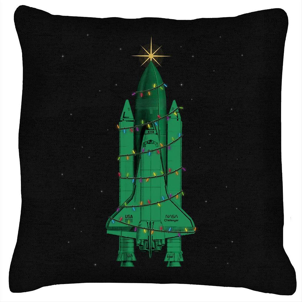 NASA Challenger Shuttle Christmas Tree Cushion Black 40 x 40cm